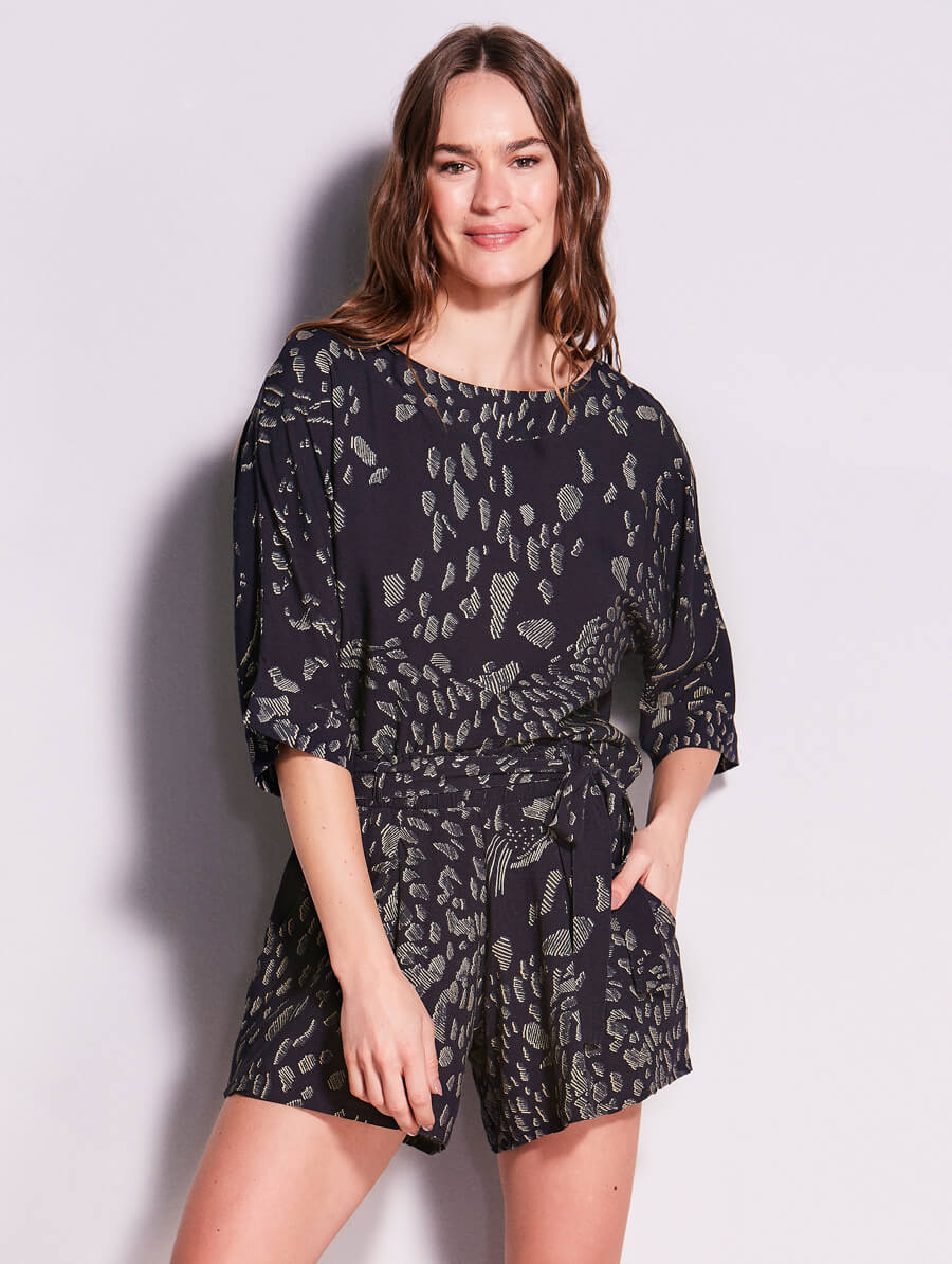 Cropped Mangas Amplas Saara Estampa Saara Preto