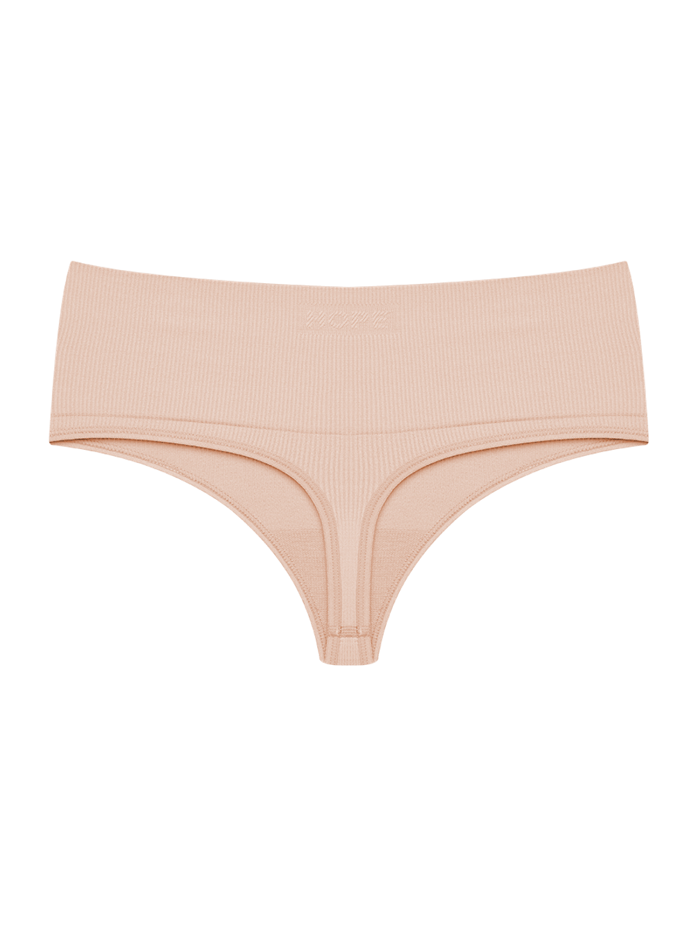 Hope — Calcinha Cintura Alta Fio Dental Em Microfibra Canelada Free Bege Ballet