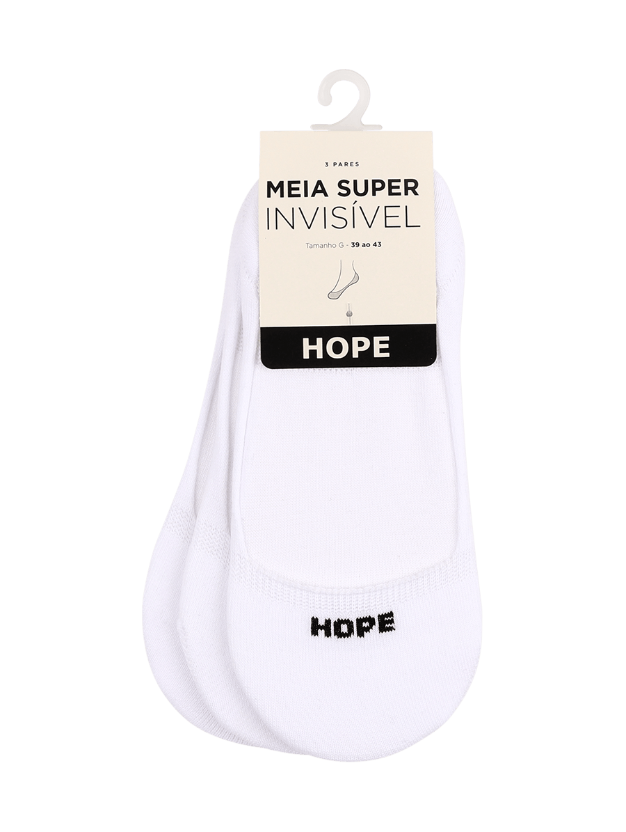 Kit Com 3 Pares De Meia Super Invisível Em Algodão - Branco - G - IKTAC530-BRC-G