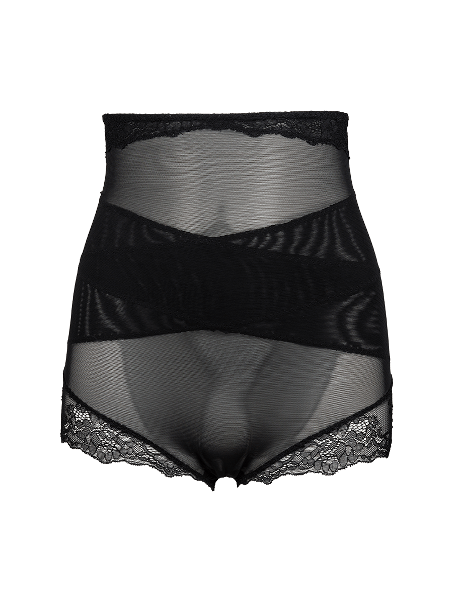 Calcinha Alta  Modeladora em Tule E Renda Preto