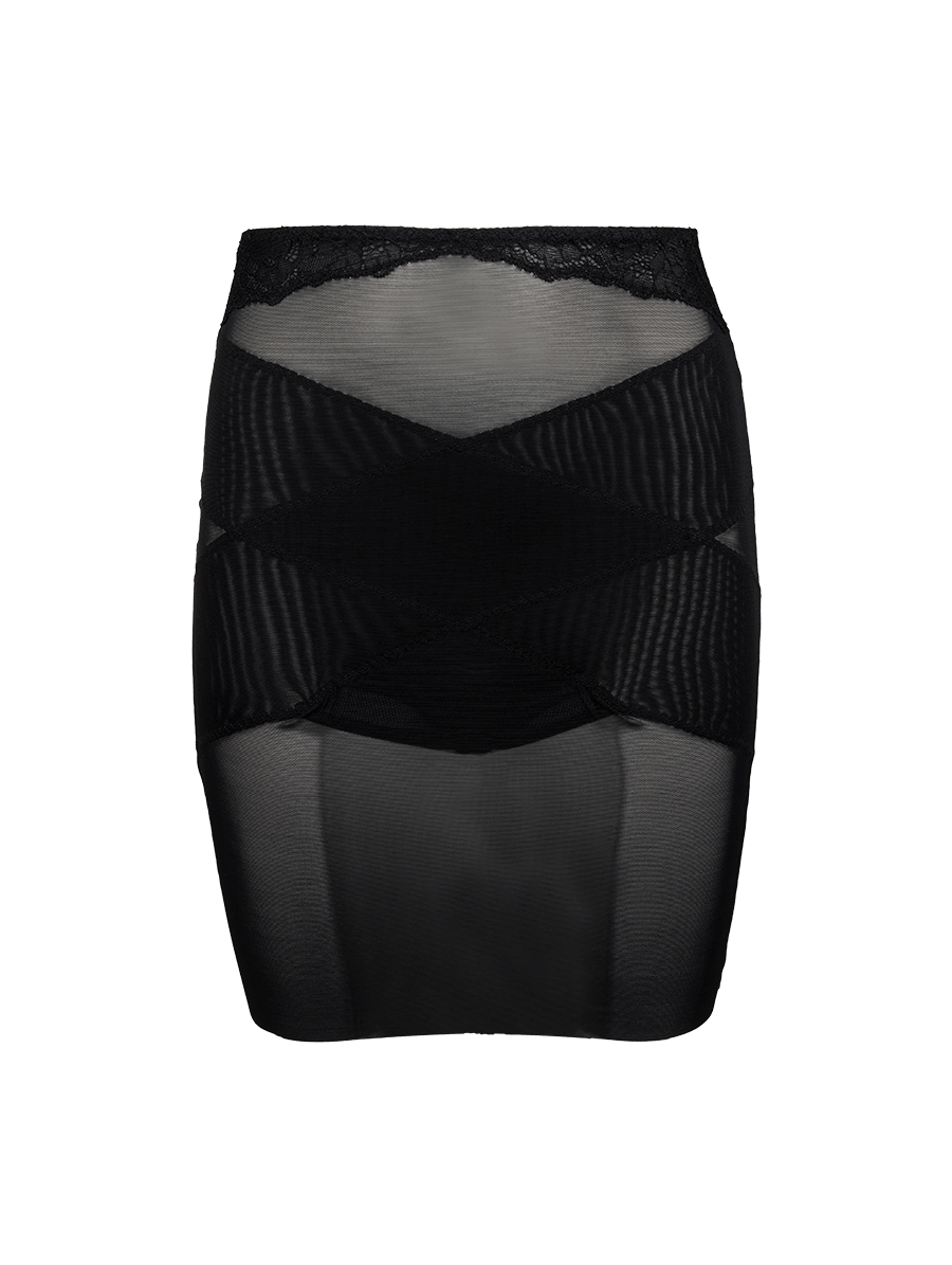 Anágua Modeladora Em Tule E Renda Preto