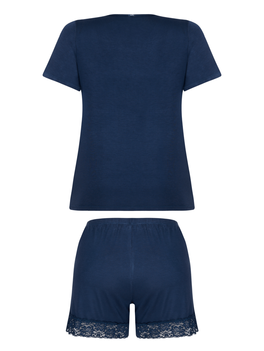 Short Doll Manga Curta Em Viscose Com Renda - Azul Cedro - G - MCS01260-ACD-G