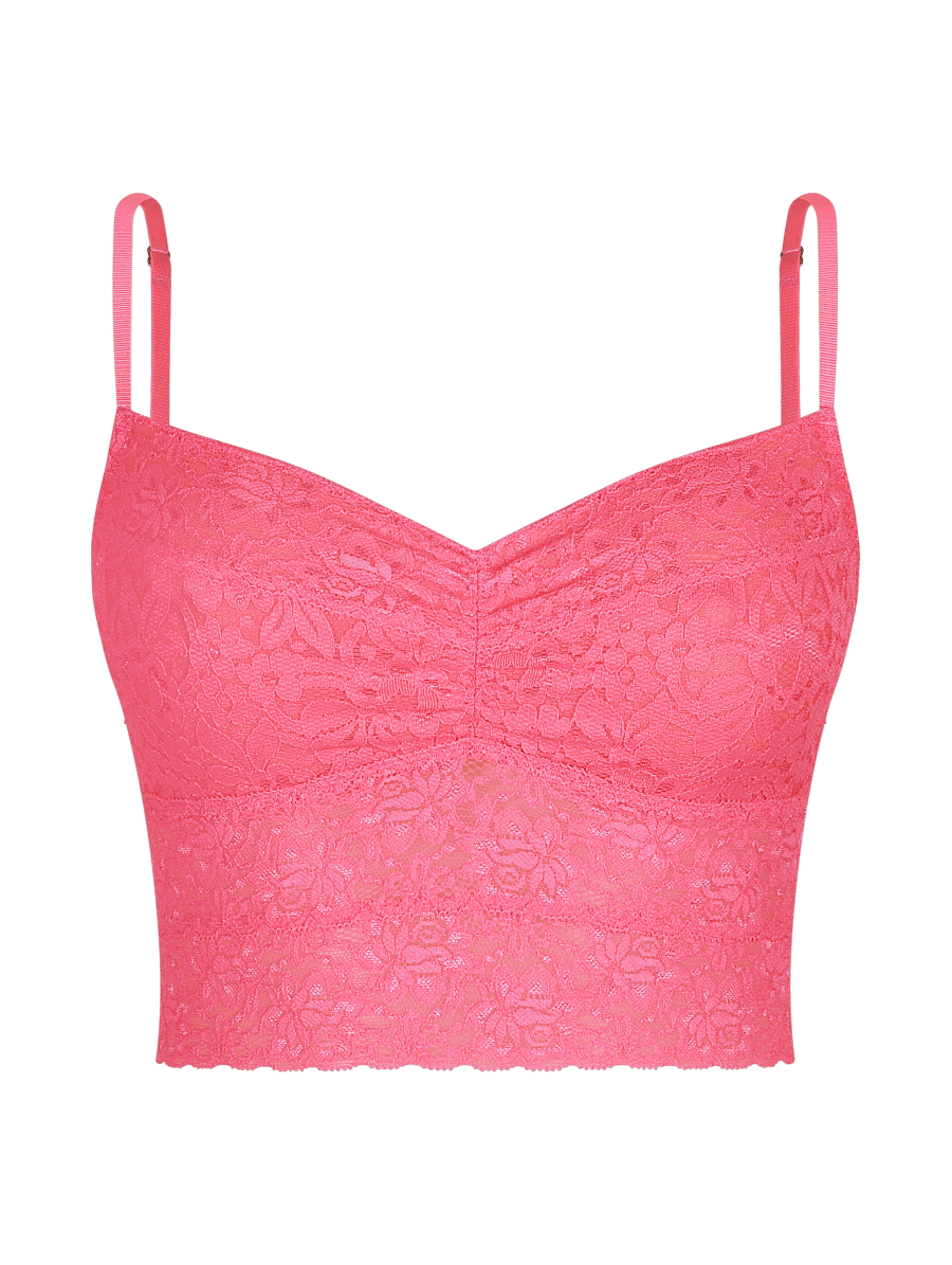 Sutiã Top Alongado Com Bojo Removível Em Renda Pink Tropical