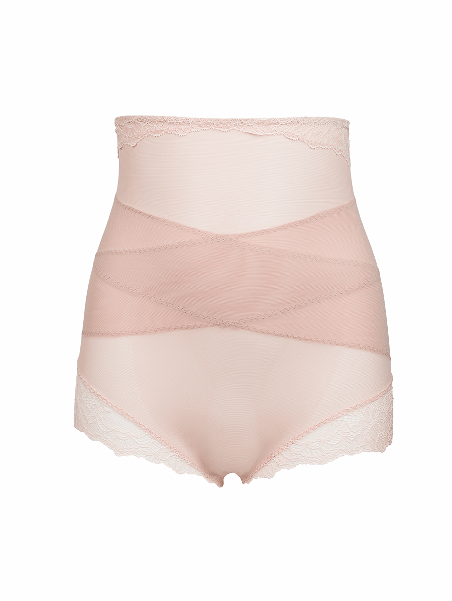 Calcinha Alta Em Tule E Renda Bege Ballet