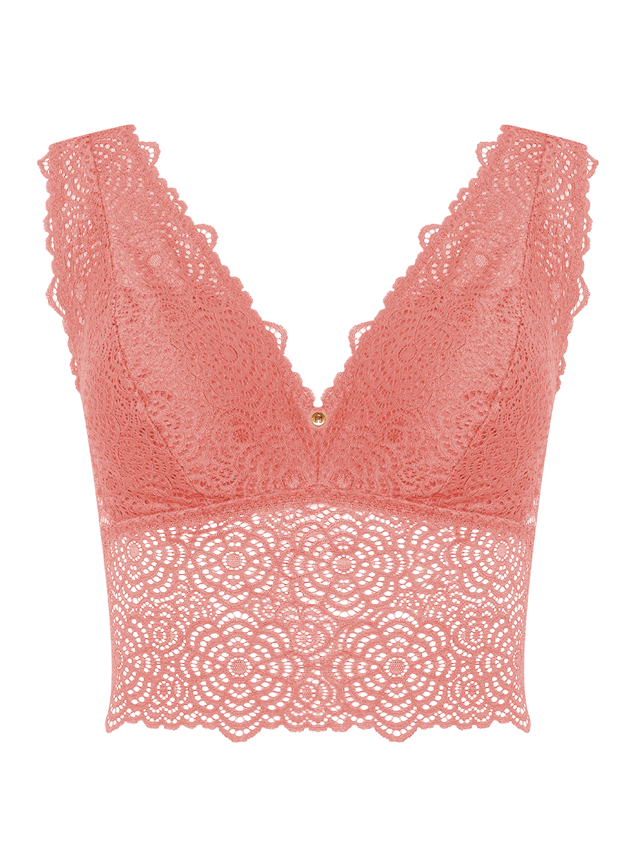 Sutiã Top Triângulo Alongado Em Renda Rosa Dust