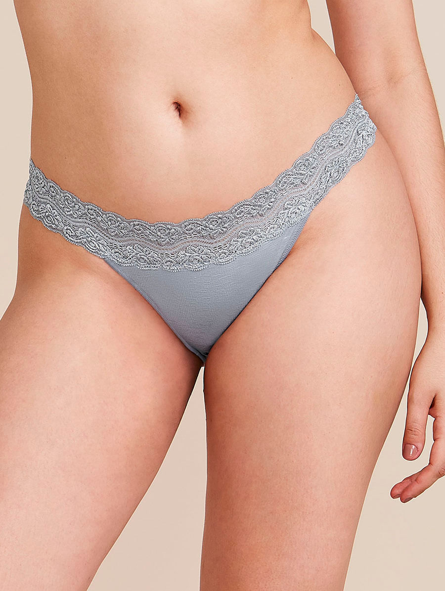 Calcinha Biquíni Em Modal E Detalhe Em Renda Mescla