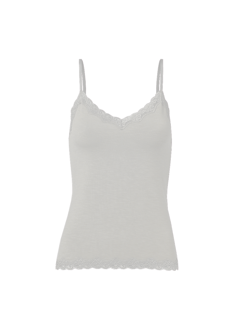 Camiseta Alças Finas Em Modal E Detalhe Em Renda Off White