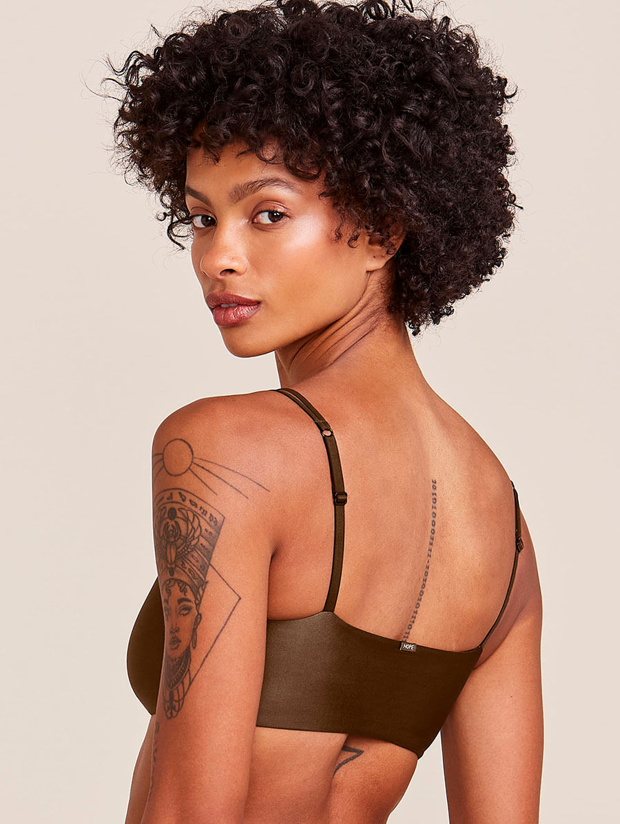 Top Com Bojo Removível Em Microfibra Acetinada - Marrom Matte - G - 00210880-MTE-G