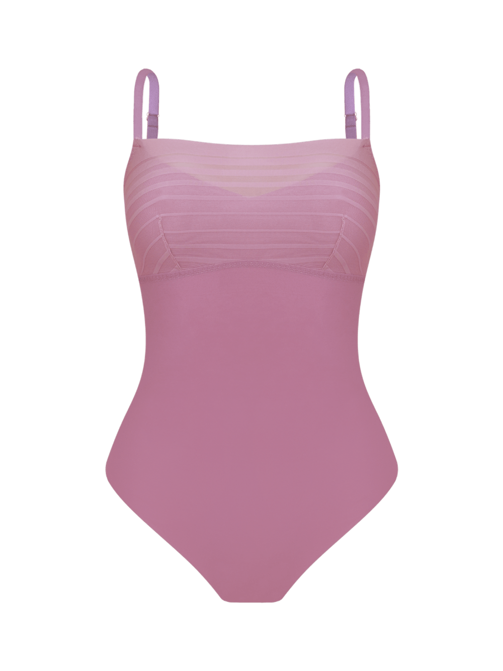 Hope — Body Alças Finas Em Microfibra E Tule Listrado Rosa Natural