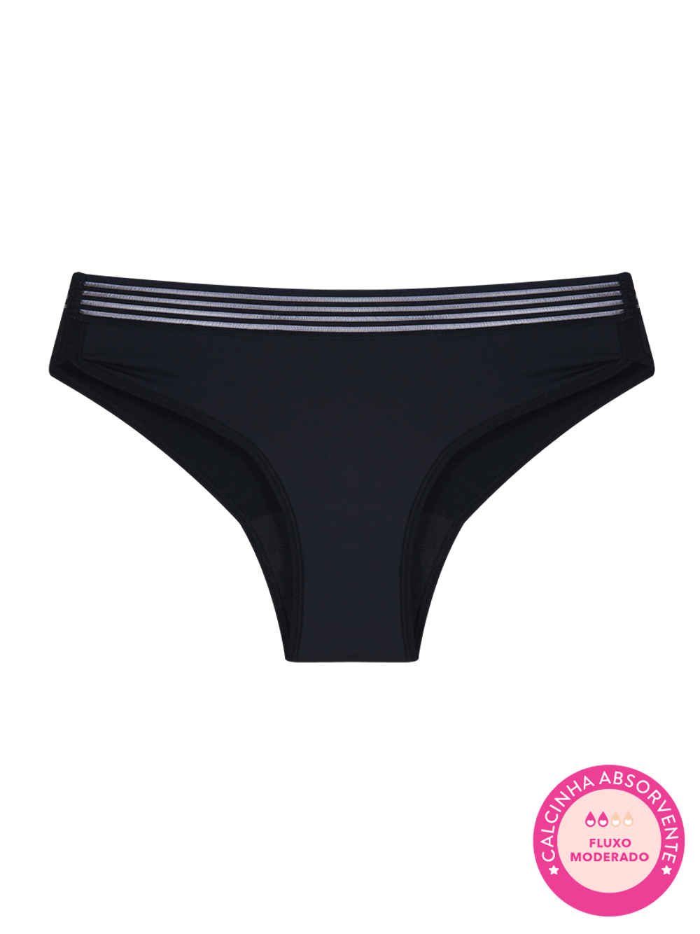 Hope — Calcinha Absorvente Boyshort Com Elástico - Fluxo Moderado Flow Preto