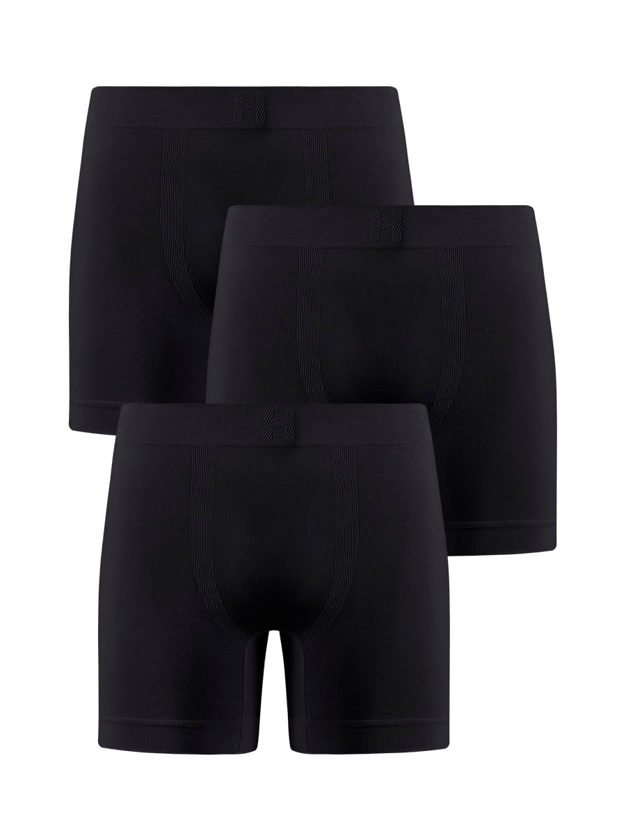 Kit Com 3 Cuecas Boxer Sem Costura Light Preto