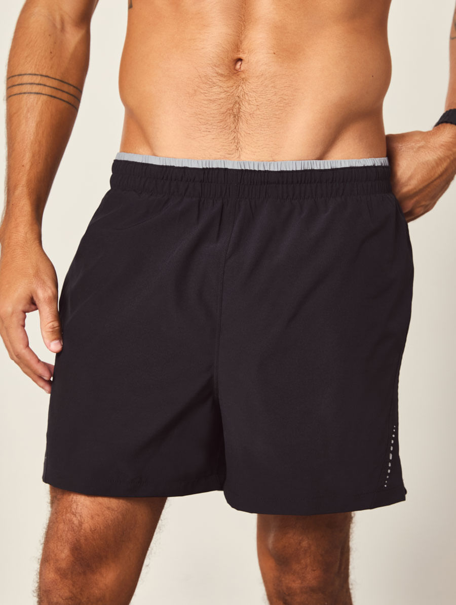 Shorts Runner Masculino Médio Com Viés Refletivo Preto