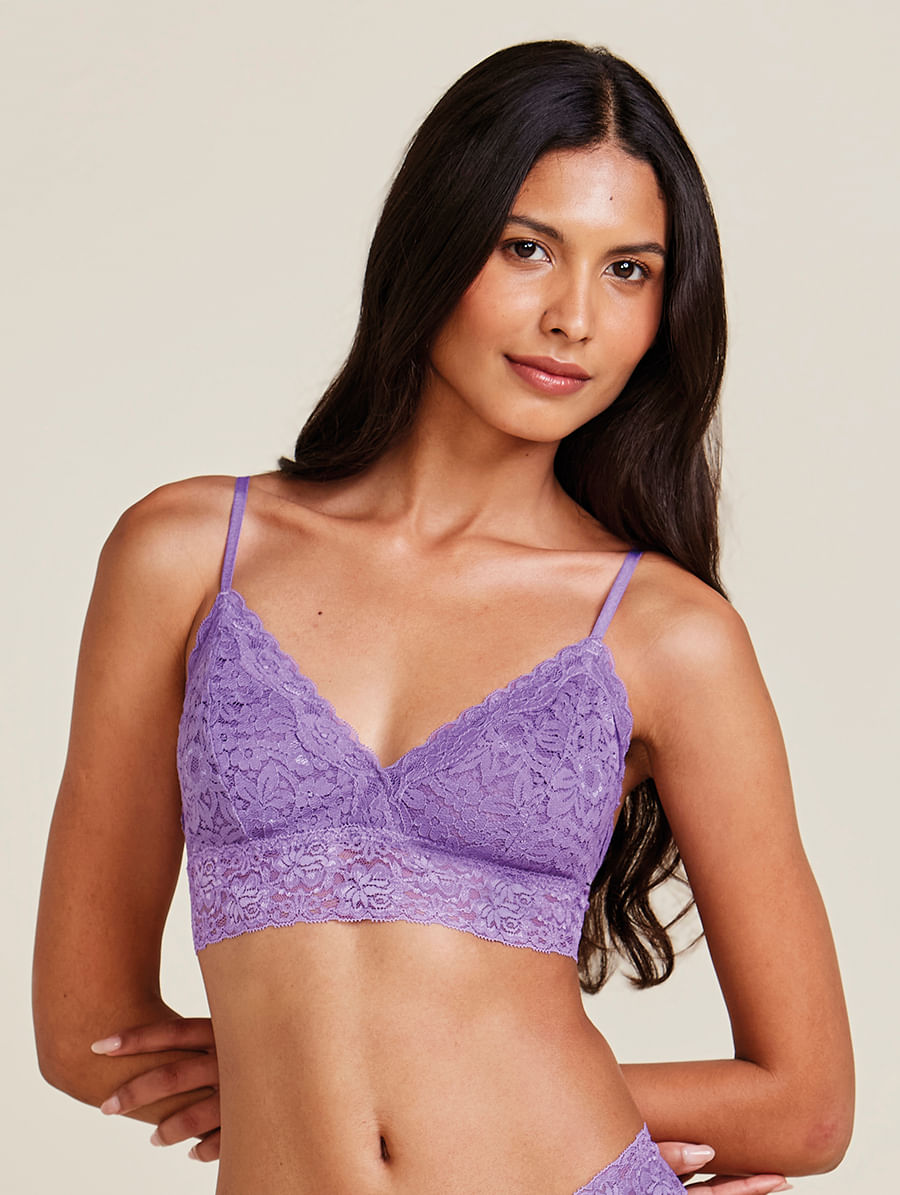Sutiã Top Triângulo Com Bojo Removível Em Renda Roxo Encanto