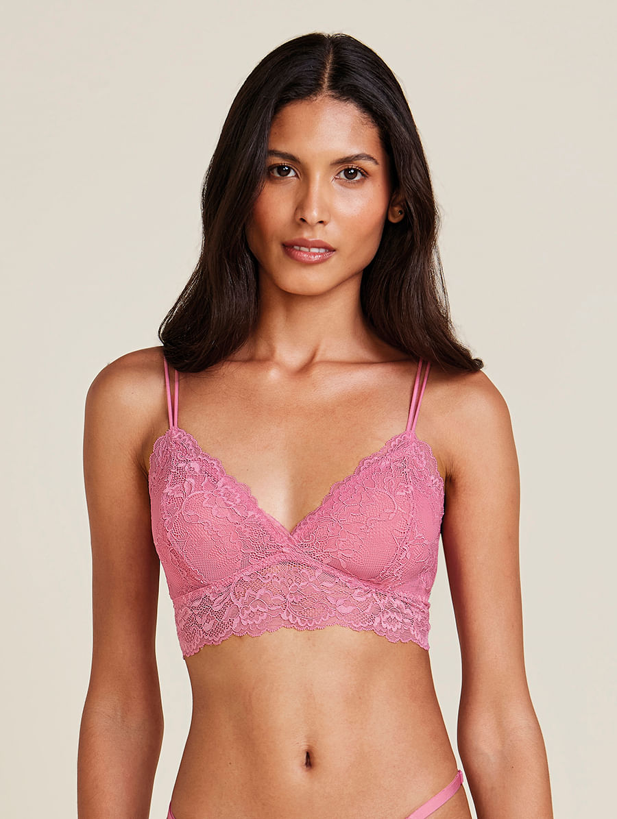 Sutiã Top Em Renda Com Bojo Removível Rosa Gloss