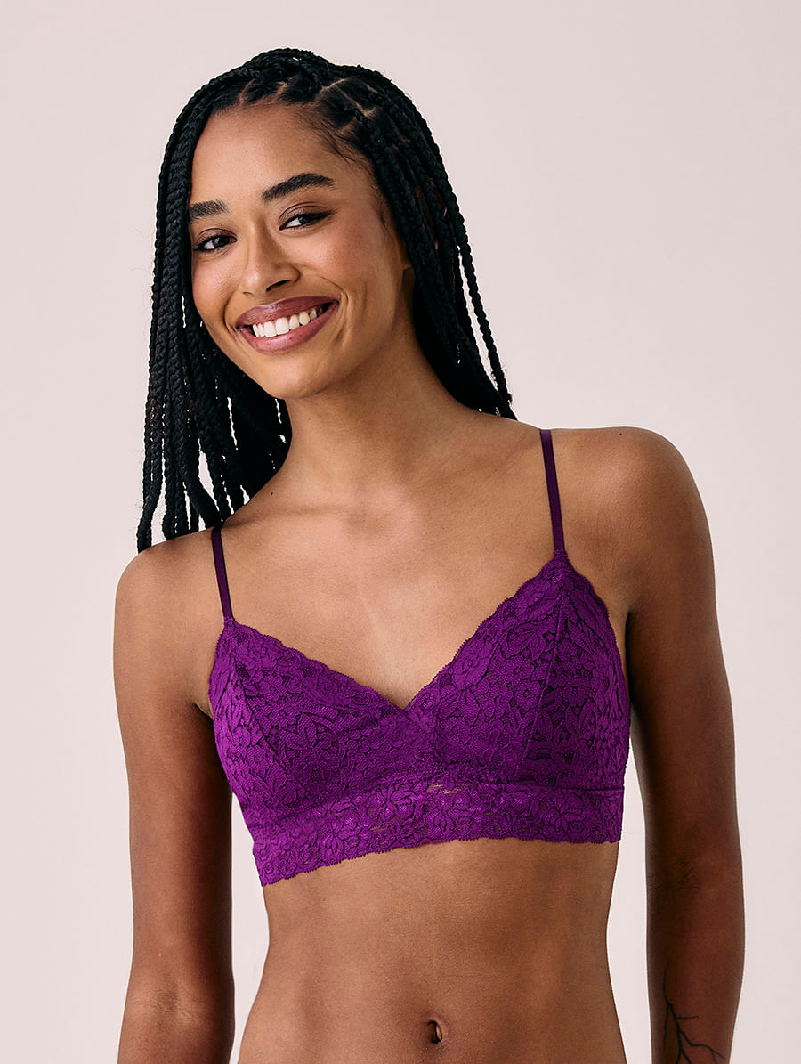 Sutiã Top Triângulo Com Bojo Removível Em Renda Roxo Ipe