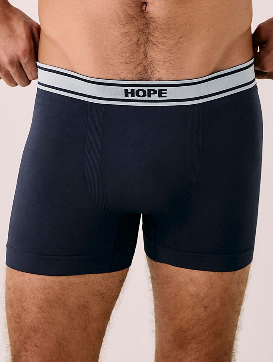 Cueca Boxer Sem Costura Em Microfibra Light Azul Diamond E Branco