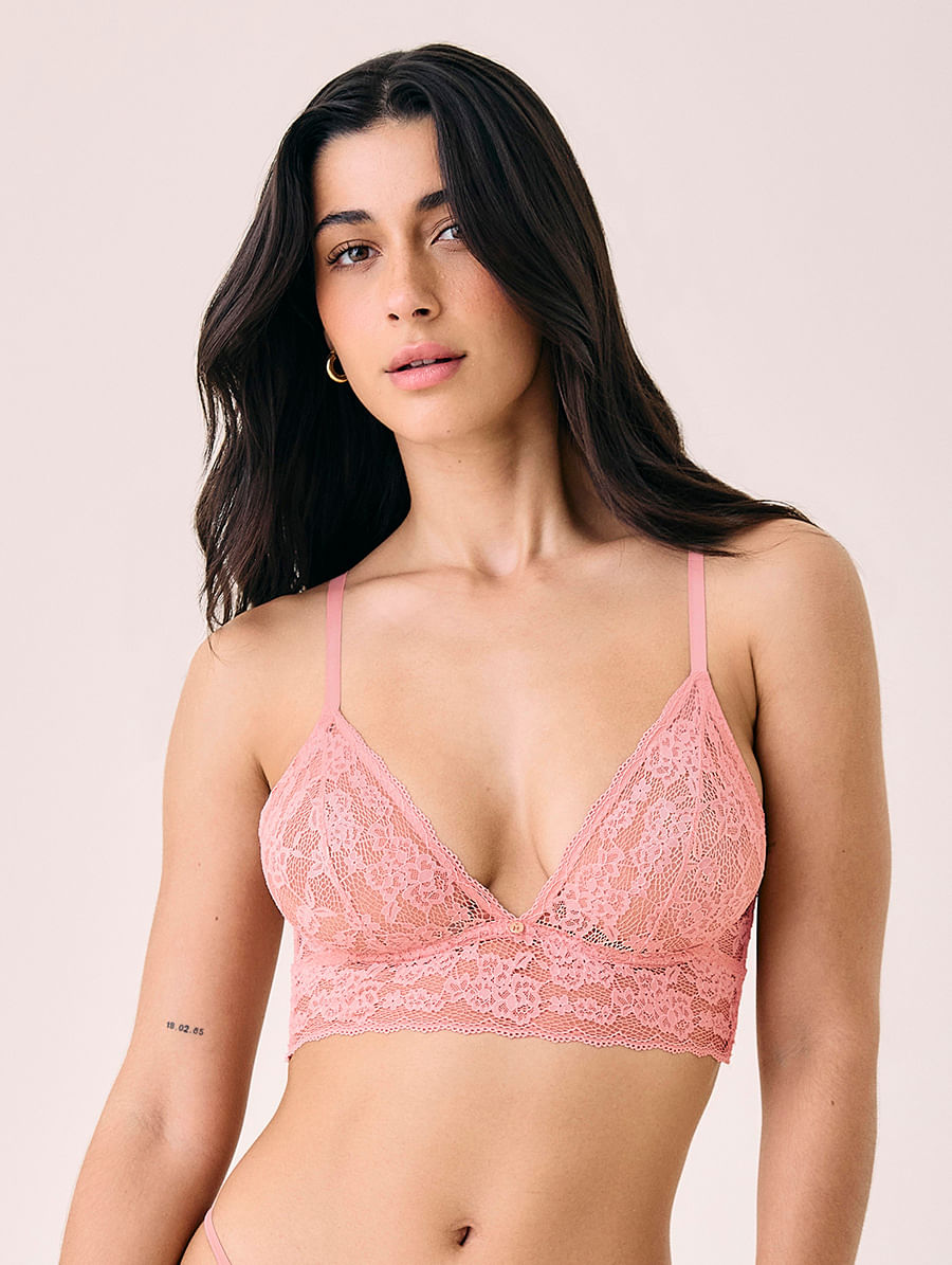 Sutiã Mini Corselet Triângulo Em Renda Rosa Mosqueta
