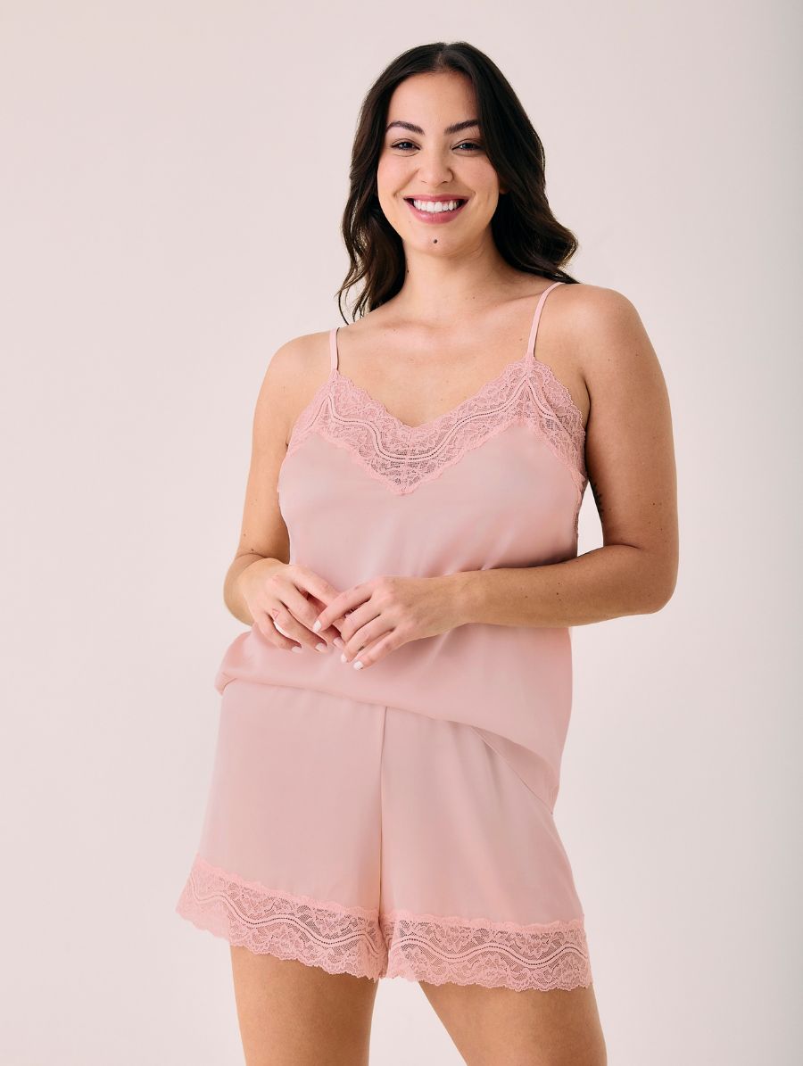 Short Doll Alças Finas Em Cetim Renda Love Stories Glow Rosa Mosqueta