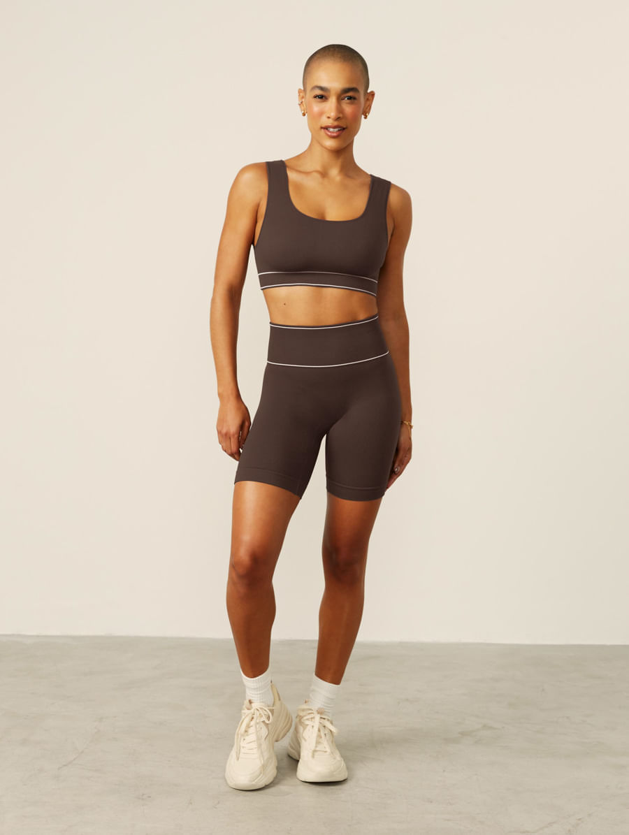 Bermuda Cós Alto Sem Costura Marrom Carvalho