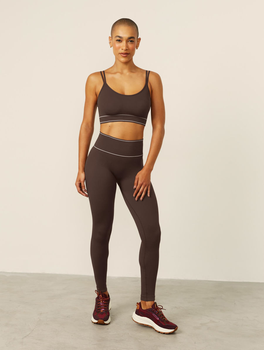 Calça Legging Cós Alto Sem Costura Marrom Carvalho