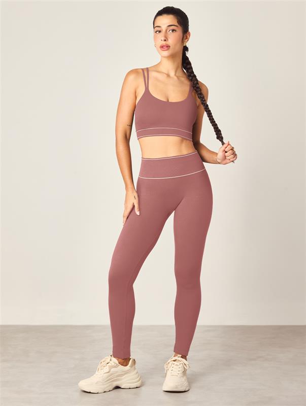Calça Legging Cós Alto Sem Costura Rosa Spa Fit