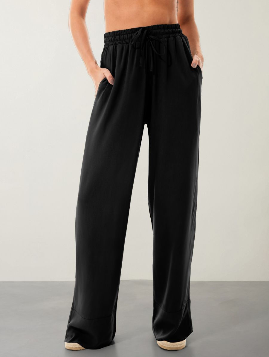 Calça Ampla Cós Elástico Preto
