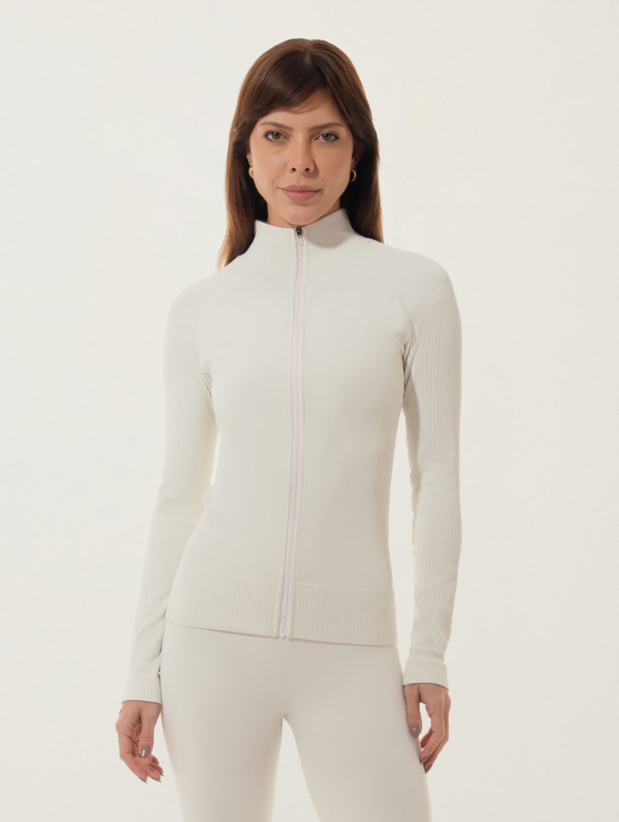 Jaqueta Slim Sem Costura Texturizada Off White Claro