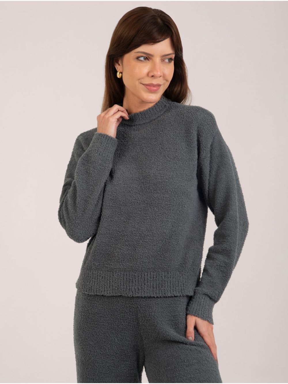 Hope — Pijama Longo Peluciado Vanila Cinza Magma