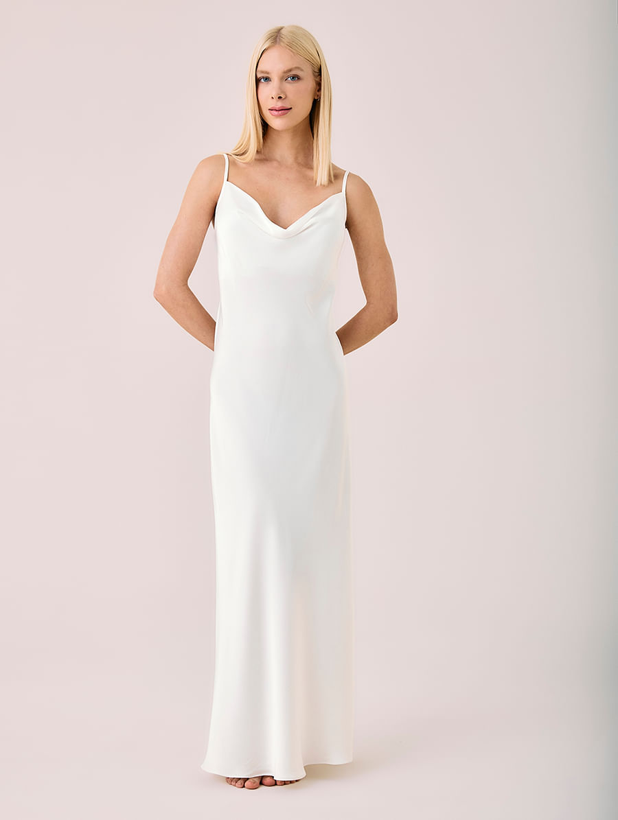 Camisola Longa Alças Finas Em Cetim Vanity Off White