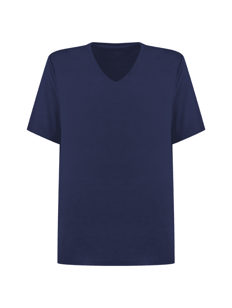 Camiseta Manga Curta Gola V Em Viscose Masculino Azul Marinho Indigo