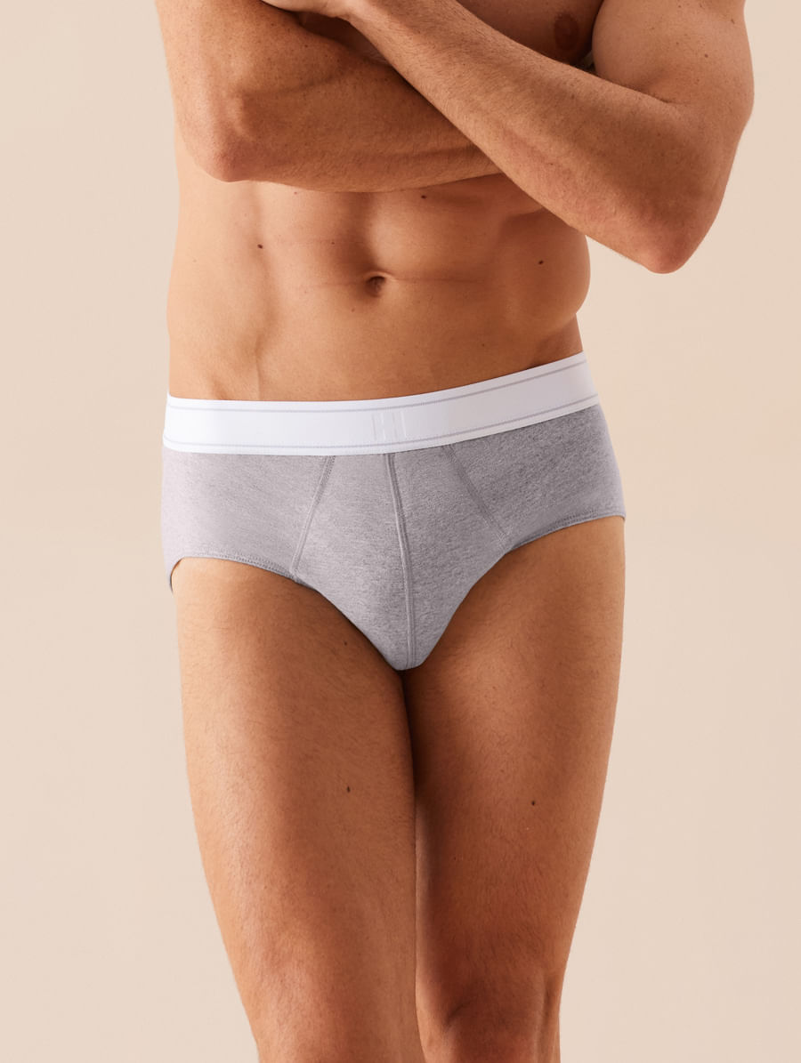 Cueca Slip Em Algodão Cinza Mescla