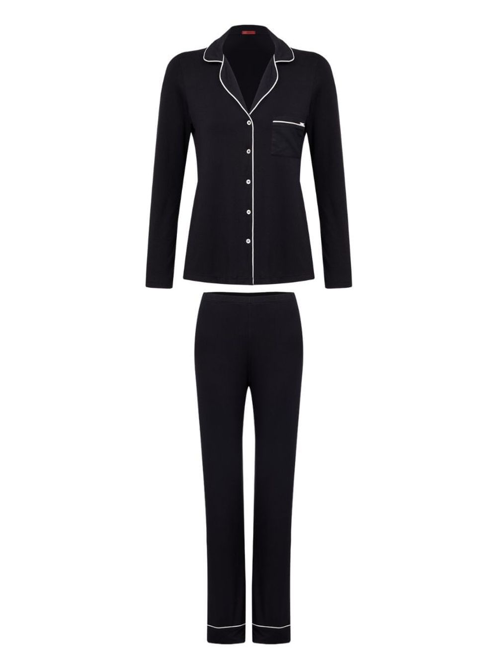 Hope — Pijama Longo Em Viscose Com Vivo Contrastante Flora Preto