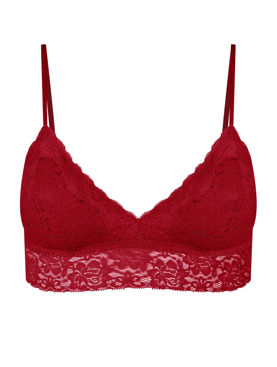Sutiã Top Triângulo Com Bojo Removível Em Renda Vermelho Zaire