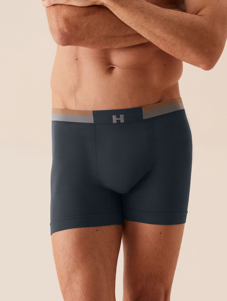 Cueca Boxer Block Em Microfibra Light Cinza Dark
