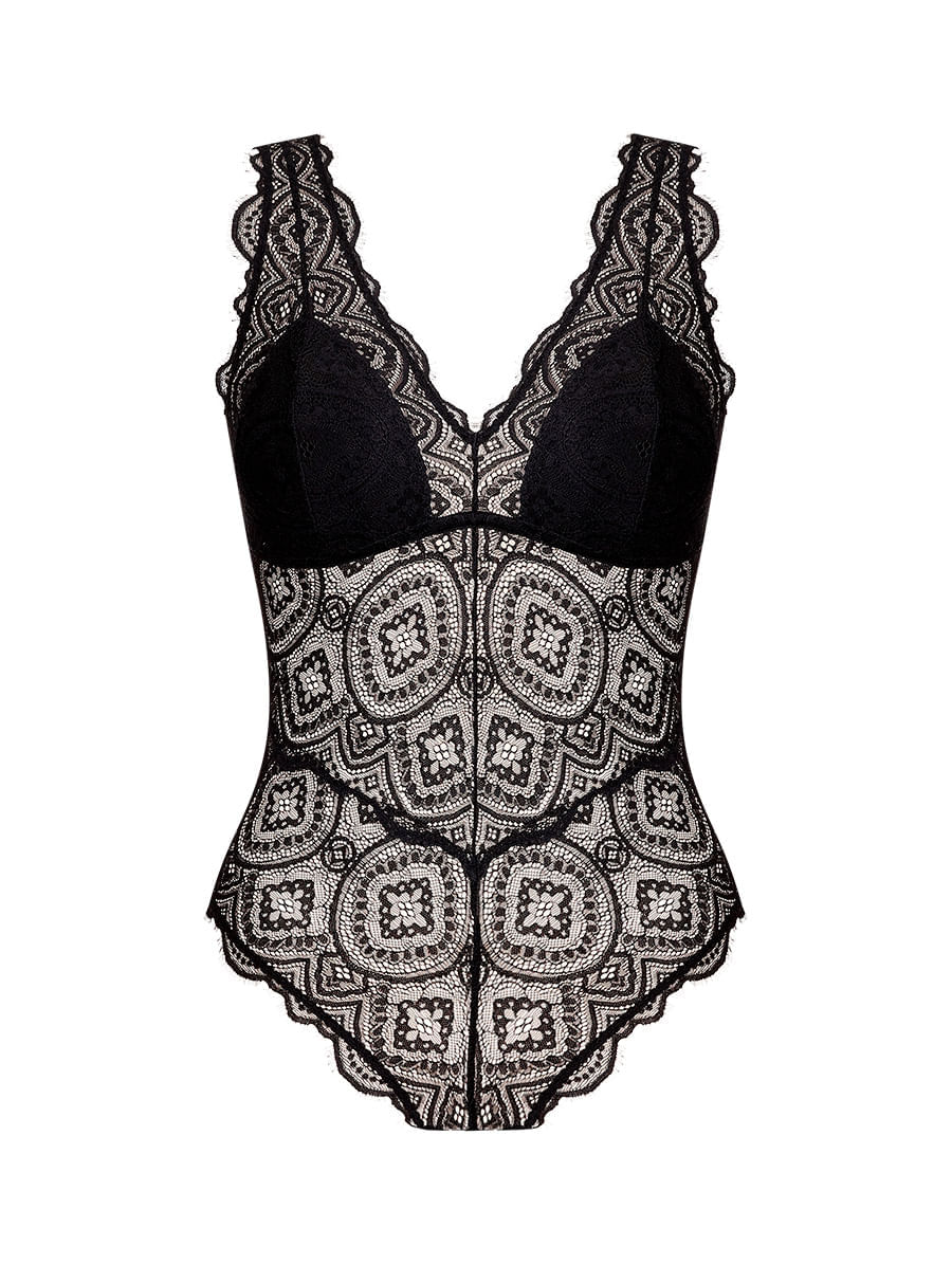 Body Regata Em Renda Preto