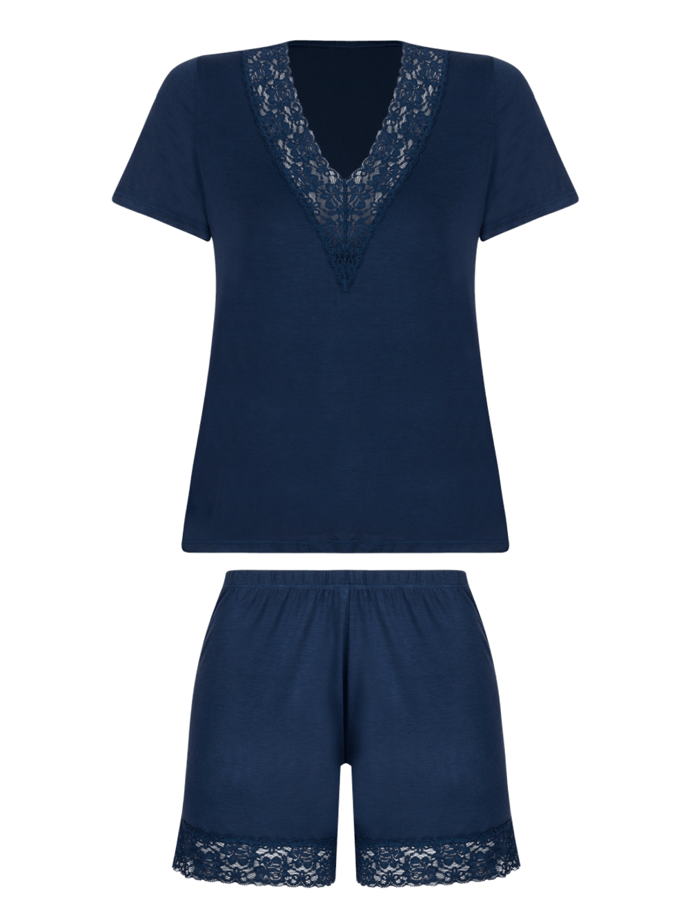 Hope — Short Doll Manga Curta Em Viscose Com Renda Azul Cedro