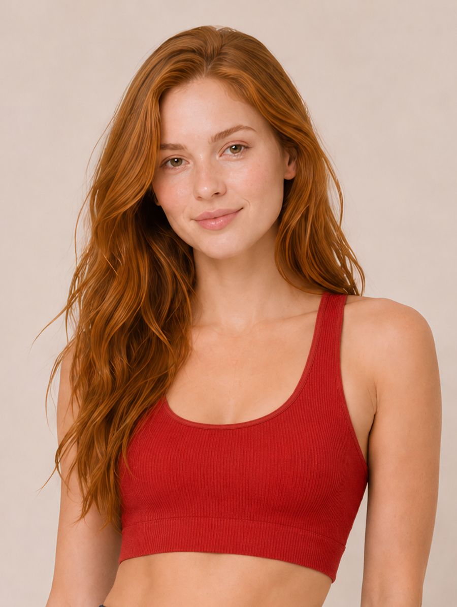 Top Em Microfibra Canelada Free Vermelho Jaspe