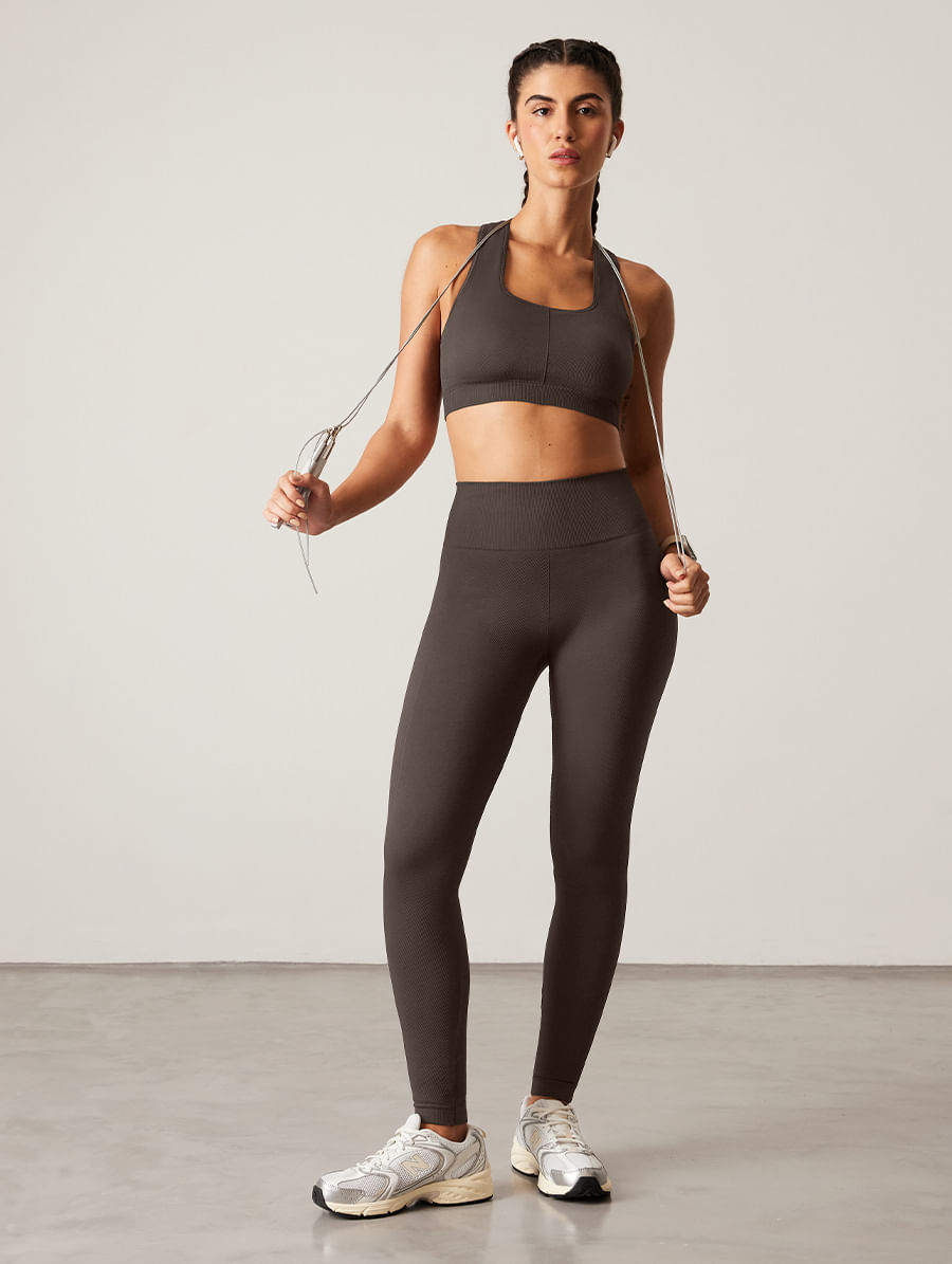 Calça Legging Sem Costura Texturizada Marrom Chilli