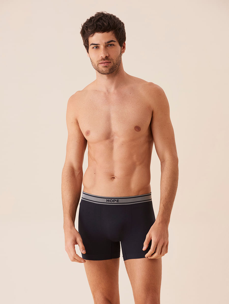 Cueca Boxer Bicolor Em Microfibra Light Preto Com Cinza