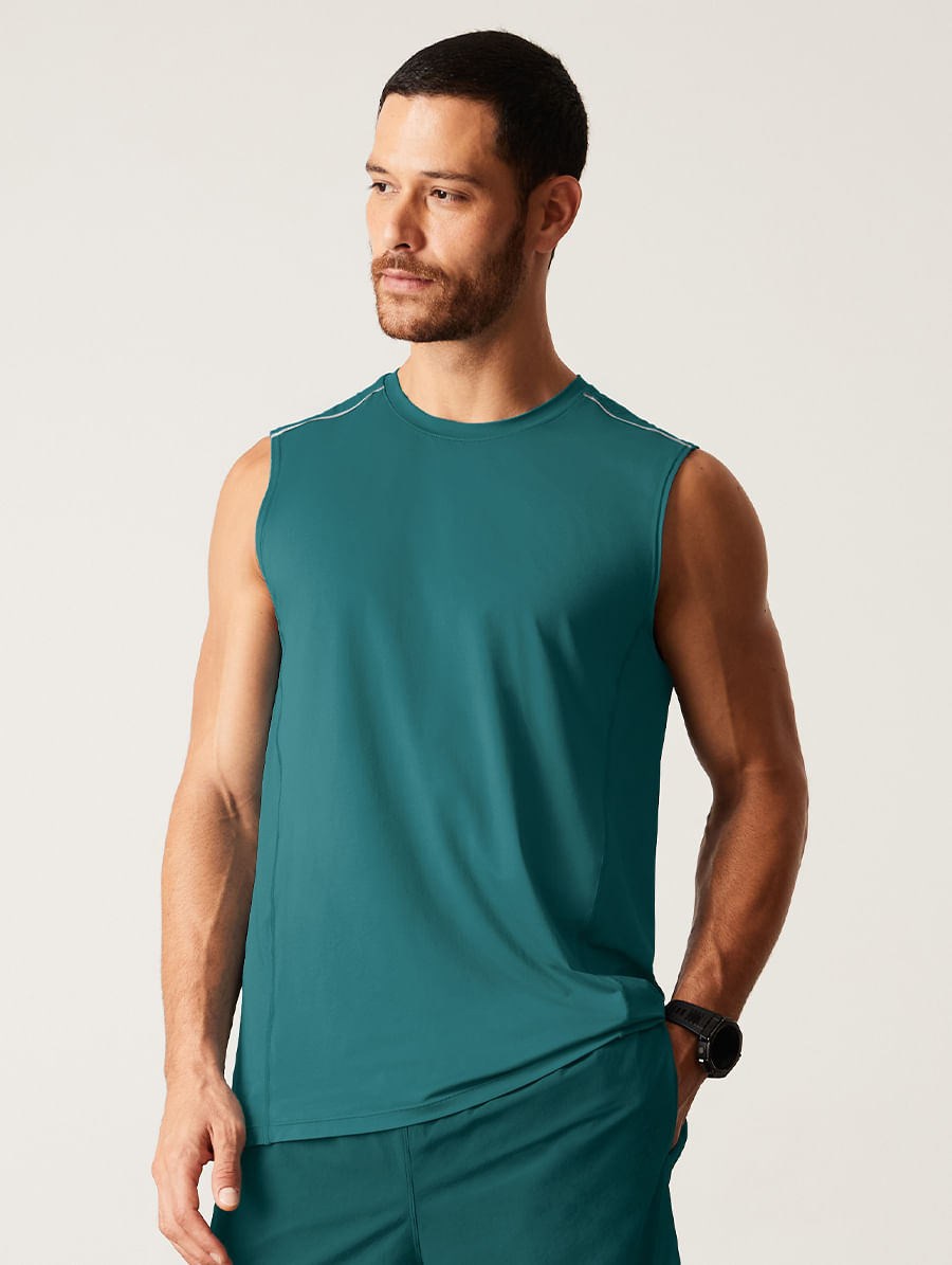 Regata Fitness Masculina Com Viés Refletivo Verde Petroleo