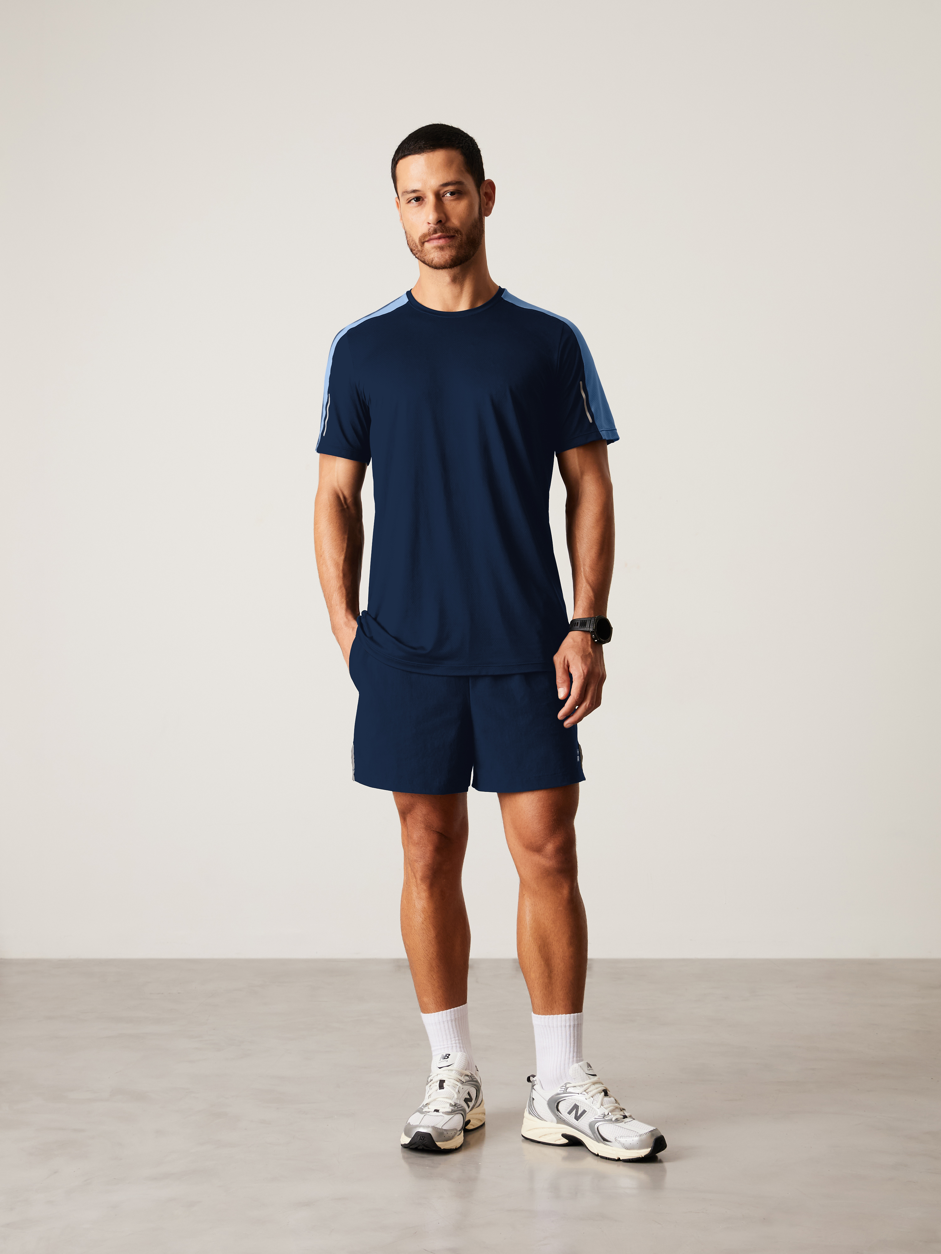 Shorts Fitness Masculino Curto Com Bolsos Bicolor Azul Marinho Navy/azul Ginga